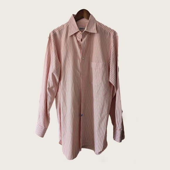 ZILLI - Salmon pink striped shirt - Sz 16.5 - Picture 1 of 12